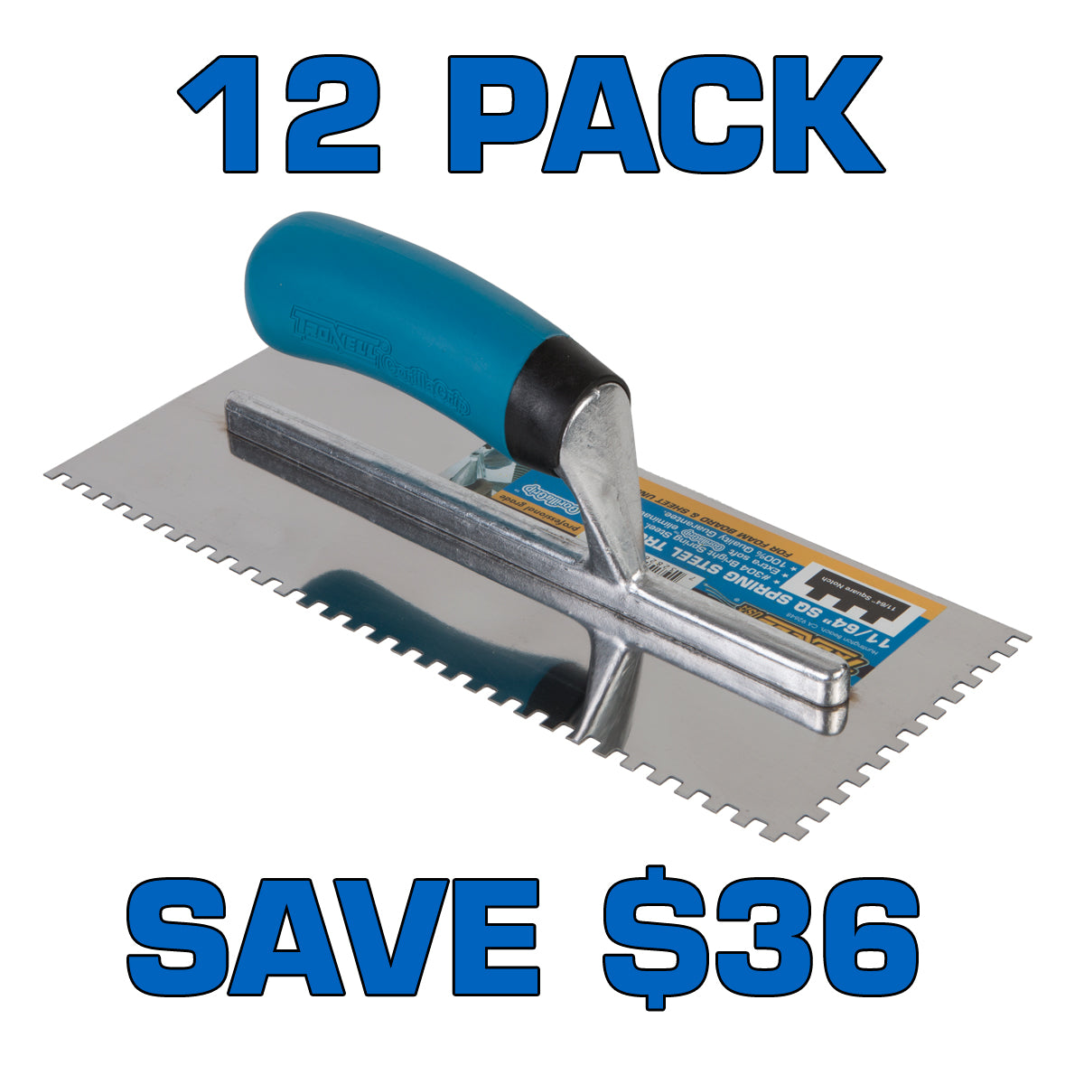11/64" Square Notch Stainless Steel Trowel - 12 Pack ($10.95 ea.)