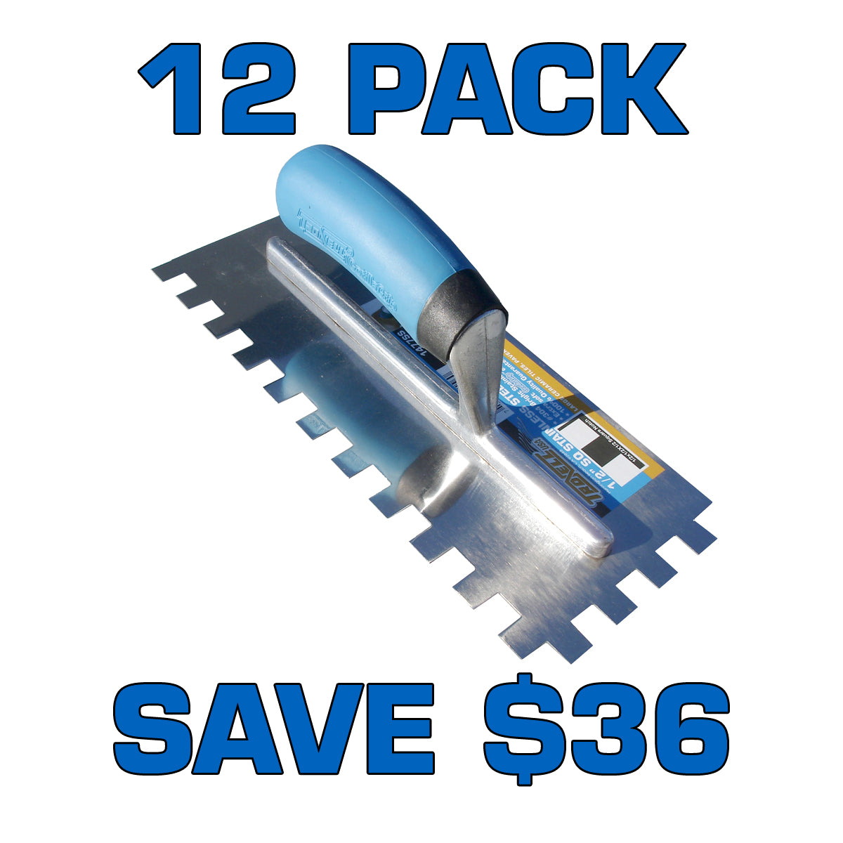 1/2" Square Notch Stainless Steel Trowel - 12 Pack ($10.95 ea)