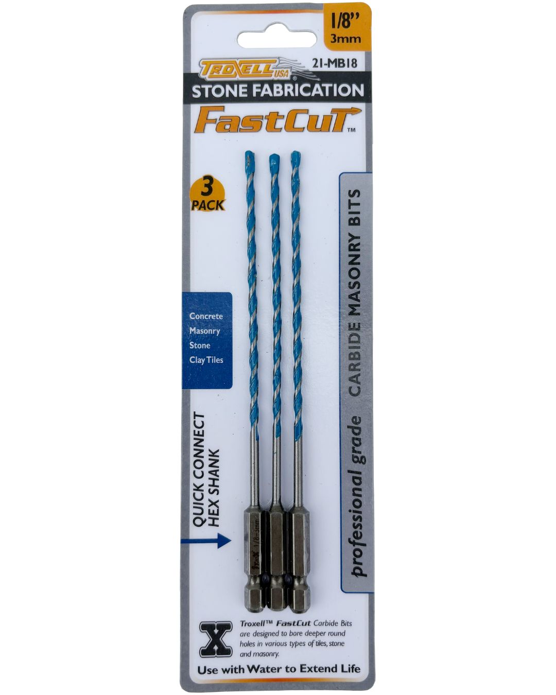 Fastcut Carbide Masonry Bits 3 pack - 1/8" 3mm