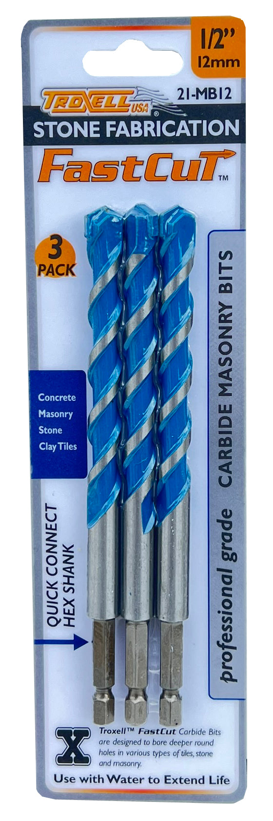 Fastcut Carbide Masonry Bits 3 pack - 1/2" 12mm