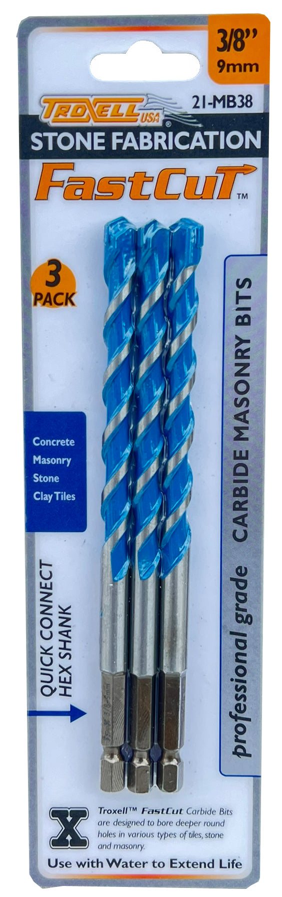 Fastcut Carbide Masonry Bits 3 pack - 3/8" 9mm