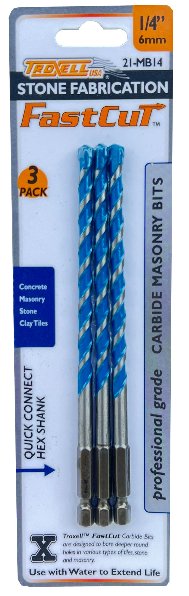 Fastcut Carbide Masonry Bits 3 pack - 1/4" 6mm