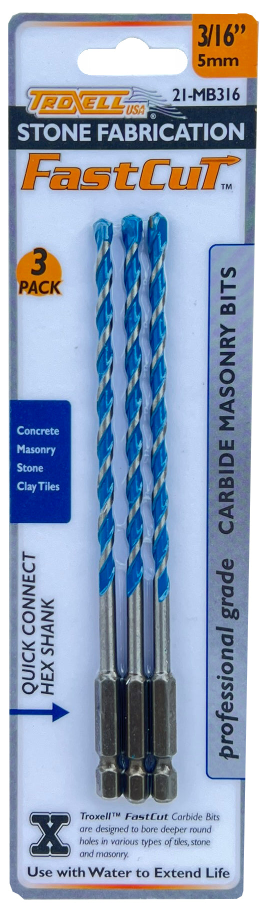 Fastcut Carbide Masonry Bits 3 pack - 3/16" 5mm