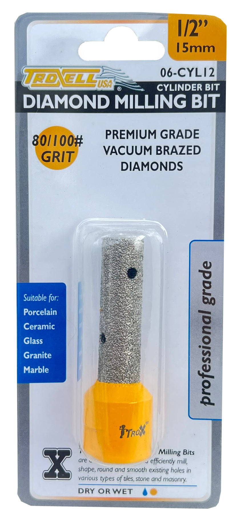 DIAMOND CYLINDER MILLING BIT - 1/2" 15mm